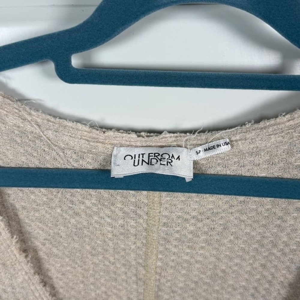 Out From Under Waffle Knit Button Front Thermal Top Oatmeal Beige Small - Picture 3 of 4